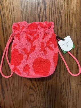 Kate Spade X TARGET - Pink and Red Floral Beaded Drawstring Pouch Bag
